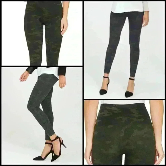 SPANX Look At Me Now Leggings Shaping Support Green Camo  Seamless Leggings M - Picture 1 of 9